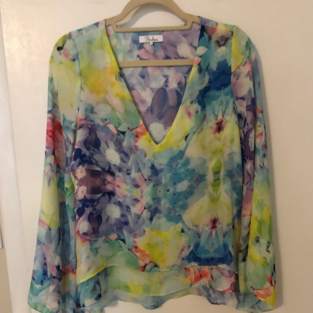Parker water color bell sleeve silk blouse